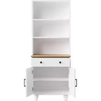 Armoire de cuisine haute avec comptoir et tiroirs, étagère à 5 niveaux avec tablettes réglables et pieds en forme de calebasse pour bureau à domicile