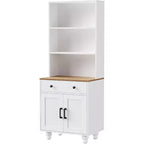Armoire de cuisine haute avec comptoir et tiroirs, étagère à 5 niveaux avec tablettes réglables et pieds en forme de calebasse pour bureau à domicile