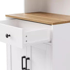 Armoire de cuisine haute avec comptoir et tiroirs, étagère à 5 niveaux avec tablettes réglables et pieds en forme de calebasse pour bureau à domicile