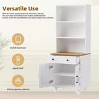 Armoire de cuisine haute avec comptoir et tiroirs, étagère à 5 niveaux avec tablettes réglables et pieds en forme de calebasse pour bureau à domicile