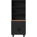 Armoire de cuisine haute avec comptoir et tiroirs, étagère à 5 niveaux avec tablettes réglables et pieds en forme de calebasse pour bureau à domicile