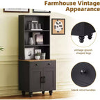 Armoire de cuisine haute avec comptoir et tiroirs, étagère à 5 niveaux avec tablettes réglables et pieds en forme de calebasse pour bureau à domicile