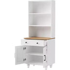 Armoire de cuisine haute avec comptoir et tiroirs, étagère à 5 niveaux avec tablettes réglables et pieds en forme de calebasse pour bureau à domicile