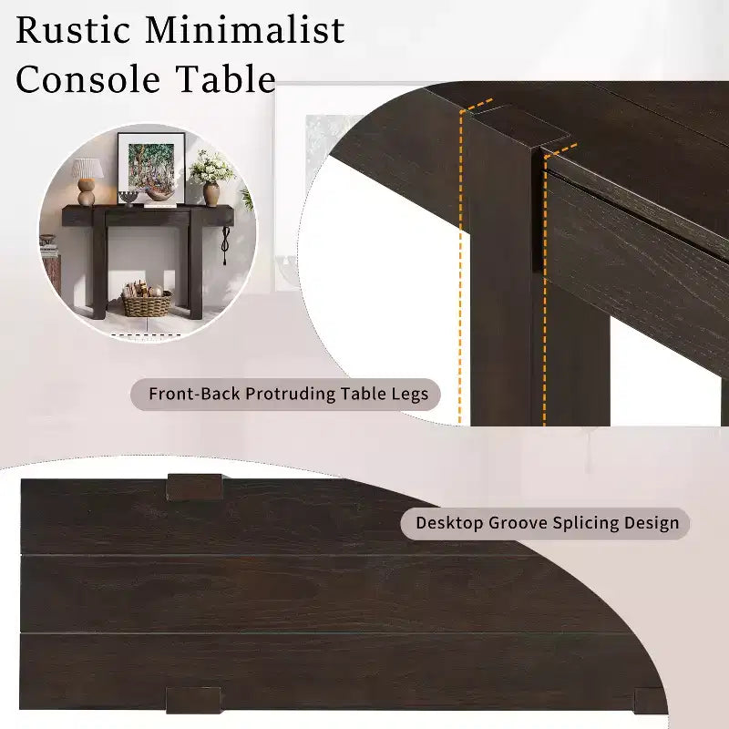 Console rustique minimaliste GDFStudio Sam 47.25 avec tiroir caché et prise de courant latérale