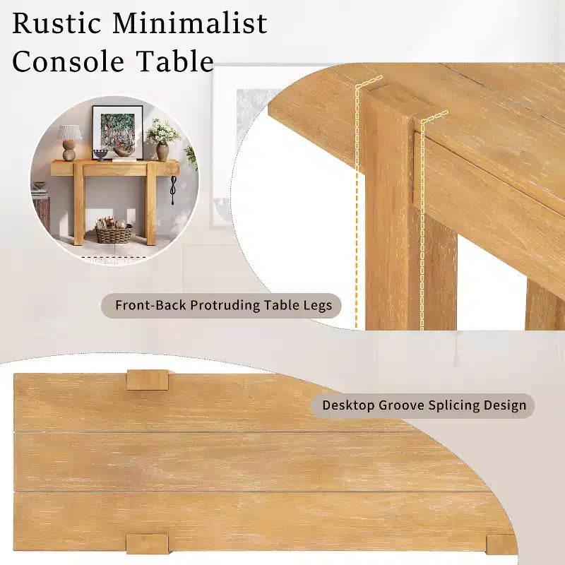 Console rustique minimaliste GDFStudio Sam 47.25 avec tiroir caché et prise de courant latérale