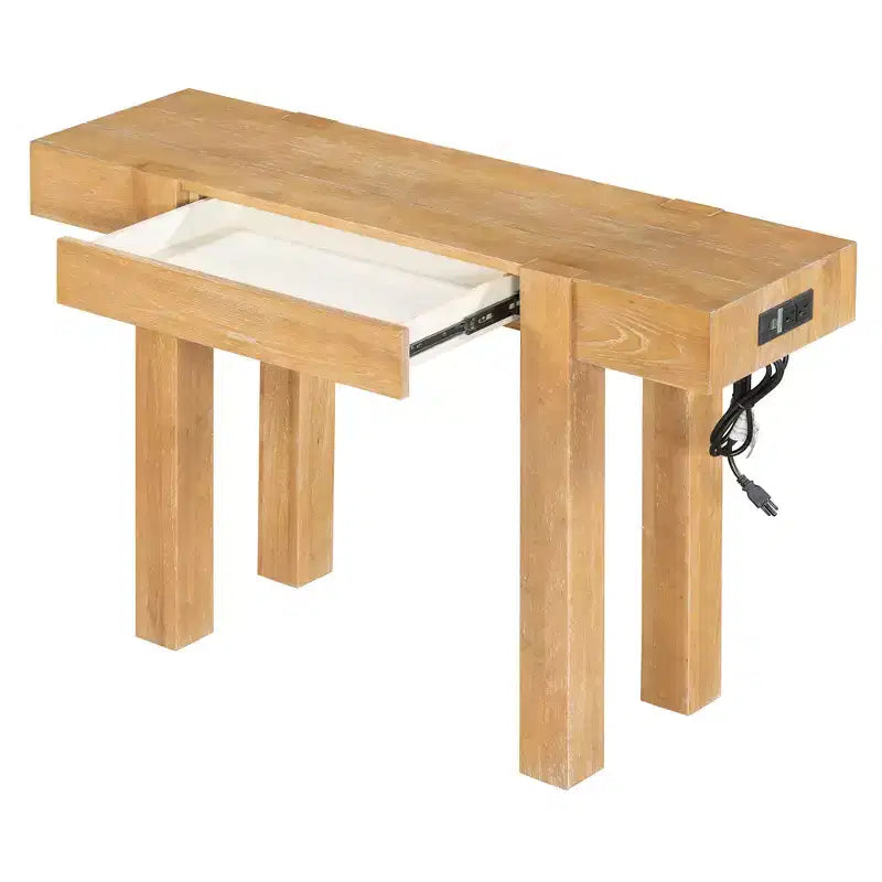 Console rustique minimaliste GDFStudio Sam 47.25 avec tiroir caché et prise de courant latérale