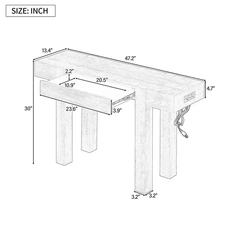 Console rustique minimaliste GDFStudio Sam 47.25 avec tiroir caché et prise de courant latérale