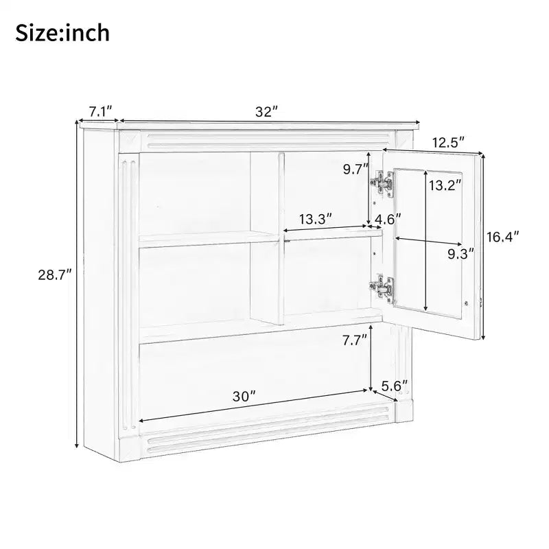 Meuble mural de salle de bain CASAINC 32'' avec miroir, étagères réglables et 4 étagères de rangement