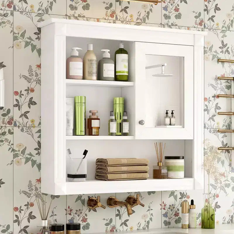 Meuble mural de salle de bain CASAINC 32'' avec miroir, étagères réglables et 4 étagères de rangement