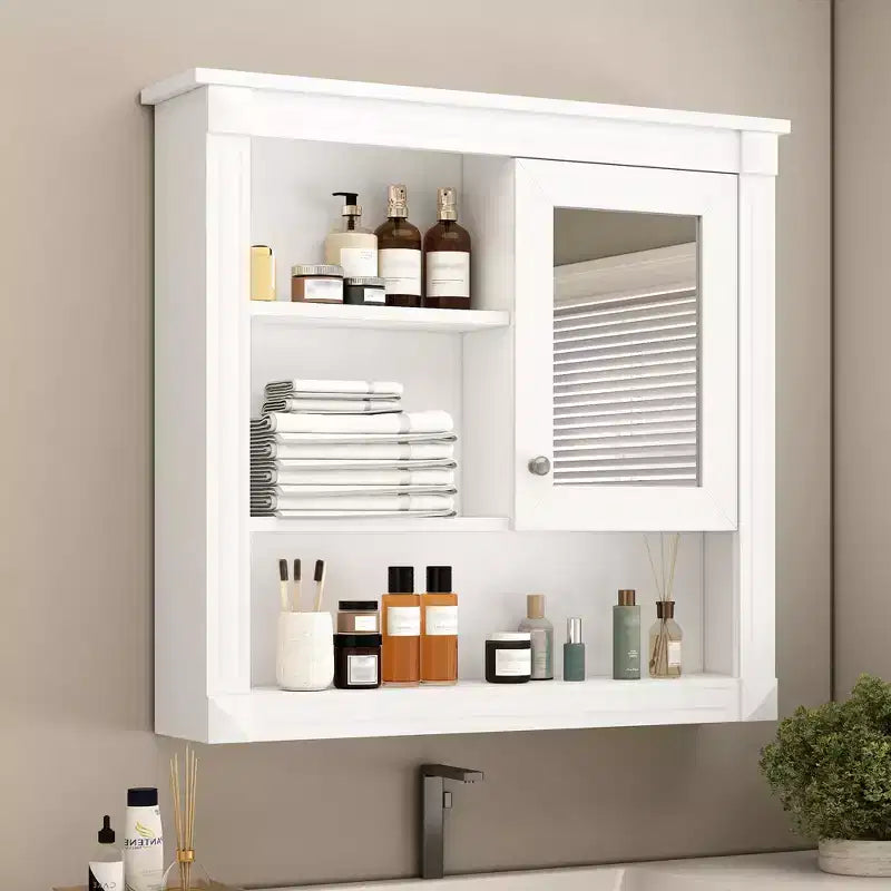 Meuble mural de salle de bain CASAINC 32'' avec miroir, étagères réglables et 4 étagères de rangement