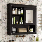 Meuble mural de salle de bain CASAINC 32'' avec miroir, étagères réglables et 4 étagères de rangement