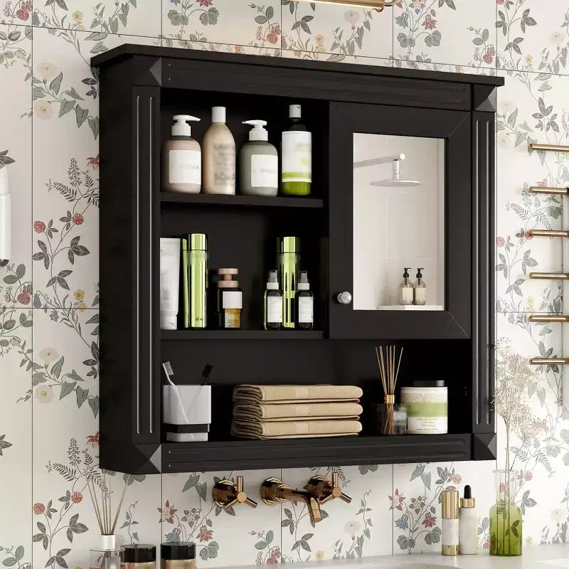 Meuble mural de salle de bain CASAINC 32'' avec miroir, étagères réglables et 4 étagères de rangement