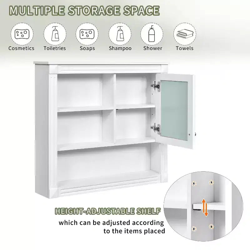 Meuble mural de salle de bain CASAINC 32'' avec miroir, étagères réglables et 4 étagères de rangement