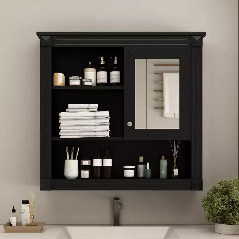 Meuble mural de salle de bain CASAINC 32'' avec miroir, étagères réglables et 4 étagères de rangement