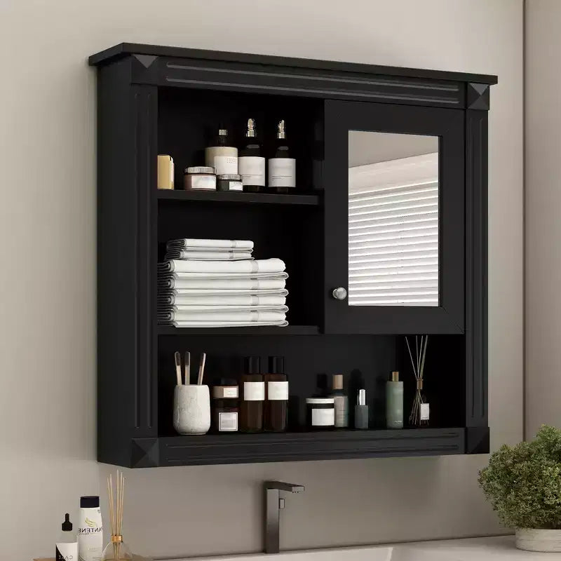 Meuble mural de salle de bain CASAINC 32'' avec miroir, étagères réglables et 4 étagères de rangement