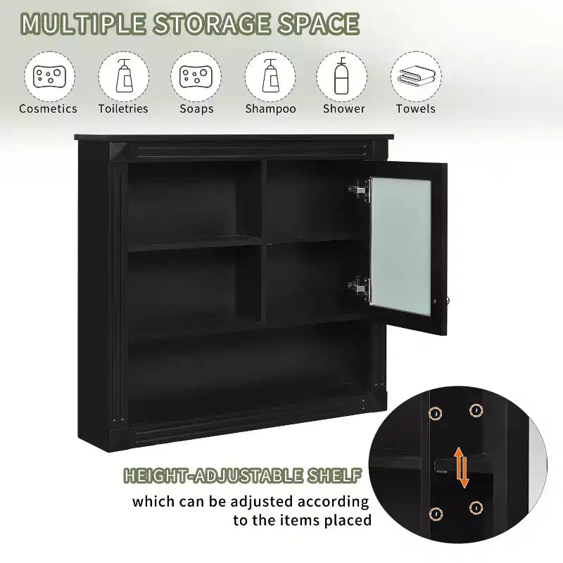 Meuble mural de salle de bain CASAINC 32'' avec miroir, étagères réglables et 4 étagères de rangement