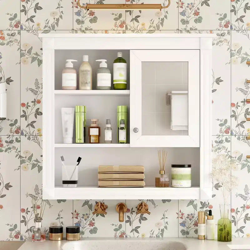 Meuble mural de salle de bain CASAINC 32'' avec miroir, étagères réglables et 4 étagères de rangement