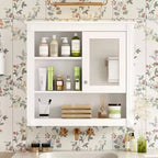 Meuble mural de salle de bain CASAINC 32'' avec miroir, étagères réglables et 4 étagères de rangement