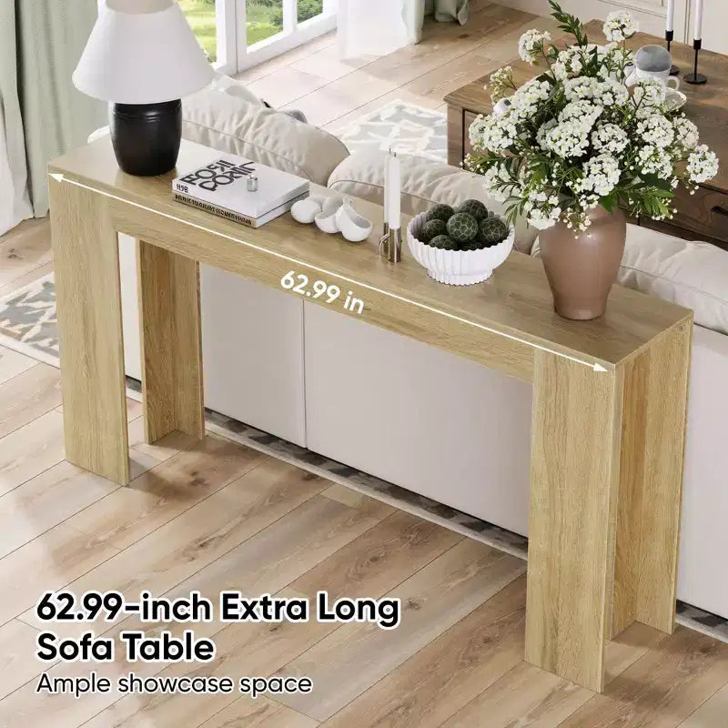 TUYOHW 63 Console extra longue, Table de canapé de style ferme, Table d'entrée étroite pour couloir, salon, Table d'appoint en bois pour foyer, Capacité de 200 lb