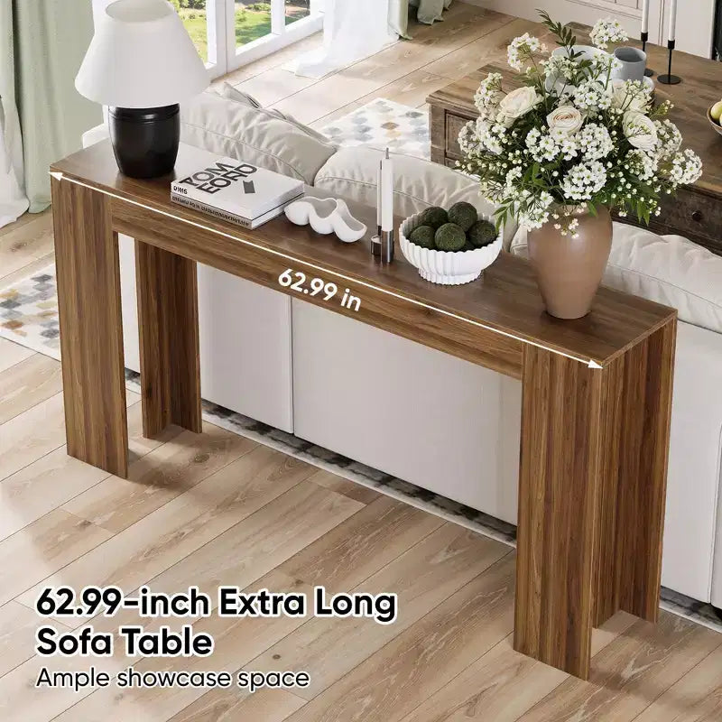 TUYOHW 63 Console extra longue, Table de canapé de style ferme, Table d'entrée étroite pour couloir, salon, Table d'appoint en bois pour foyer, Capacité de 200 lb