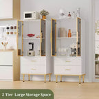 Armoire de rangement avec portes vitrées, buffet avec 2 tiroirs cannelés, étagères réglables pour salon, salle à manger et cuisine.