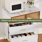 Armoire de rangement avec portes vitrées, buffet avec 2 tiroirs cannelés, étagères réglables pour salon, salle à manger et cuisine.