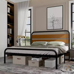 Cadre de lit King Size, plateforme robuste avec tête de lit en bois et rangement sous le lit, sommier sans bruit, assemblage facile