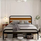 Cadre de lit King Size, plateforme robuste avec tête de lit en bois et rangement sous le lit, sommier sans bruit, assemblage facile