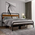 Cadre de lit King Size, plateforme robuste avec tête de lit en bois et rangement sous le lit, sommier sans bruit, assemblage facile