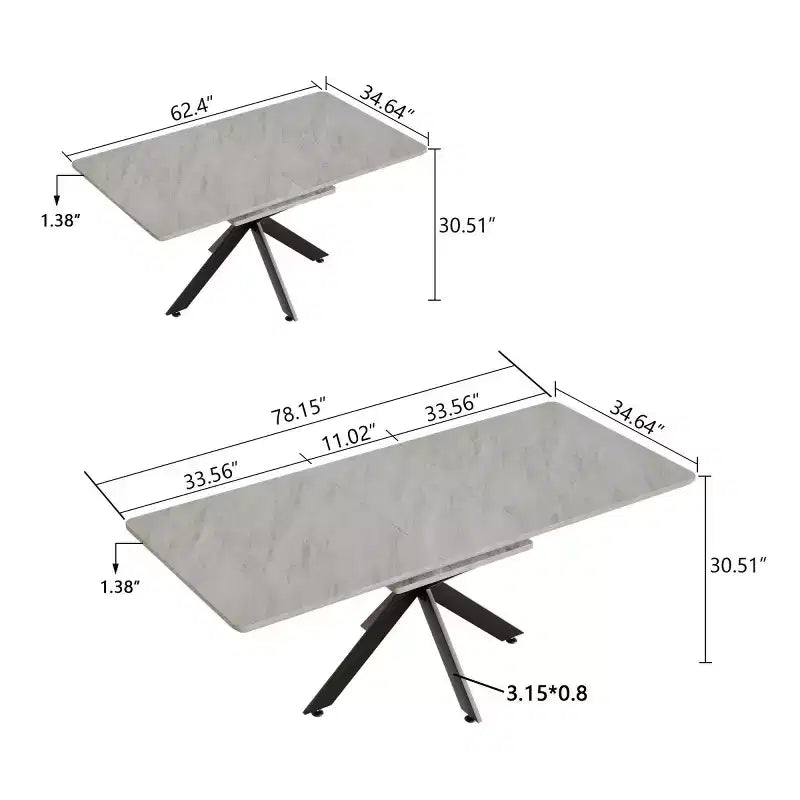 6278 Table à manger moderne extensible avec base en métal noir, table de cuisine rectangulaire pour salle à manger ou coin petit-déjeuner-Panipeachy