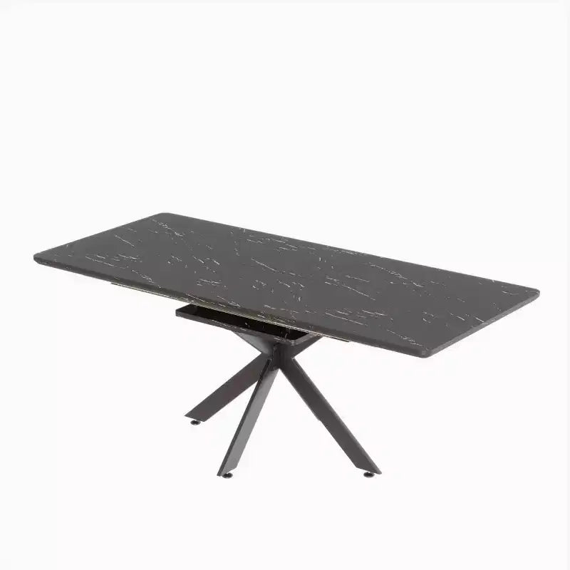 6278 Table à manger moderne extensible avec base en métal noir, table de cuisine rectangulaire pour salle à manger ou coin petit-déjeuner-Panipeachy