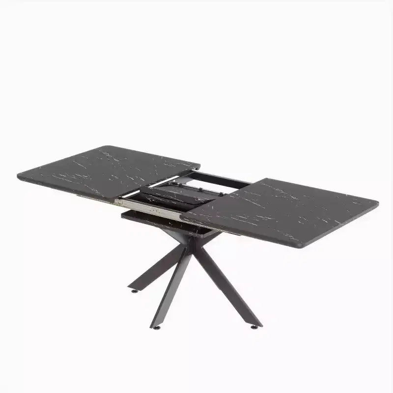 6278 Table à manger moderne extensible avec base en métal noir, table de cuisine rectangulaire pour salle à manger ou coin petit-déjeuner-Panipeachy