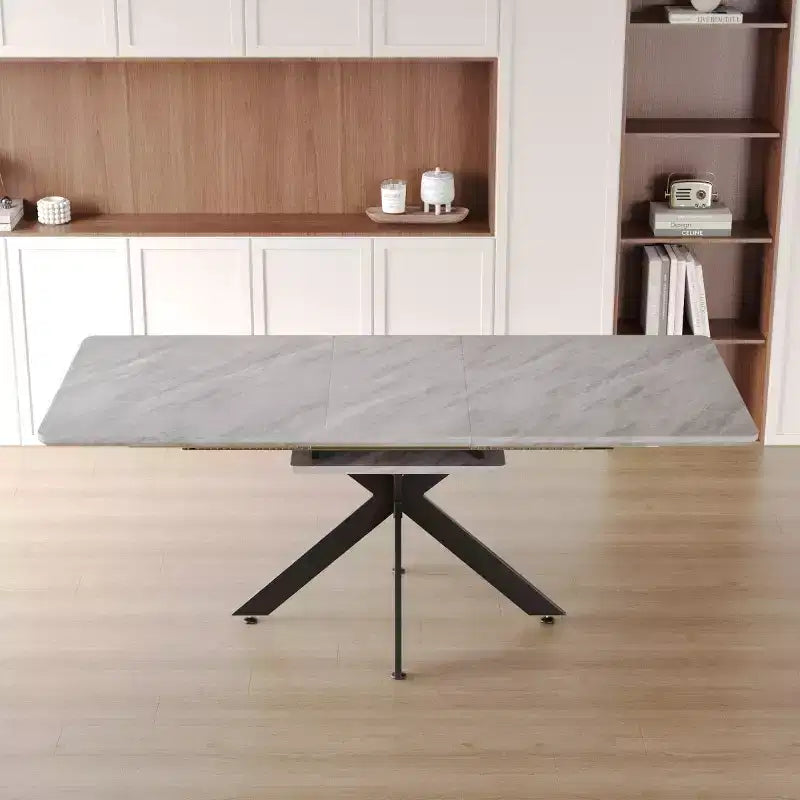 6278 Table à manger moderne extensible avec base en métal noir, table de cuisine rectangulaire pour salle à manger ou coin petit-déjeuner-Panipeachy