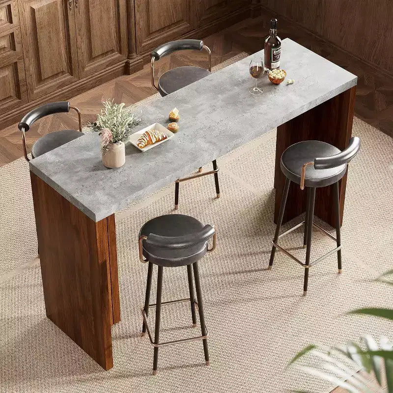 Table de bar à domicile GustoWave 55 avec plateau imitation marbre, table de pub hauteur comptoir pour cuisine, salon, salle à manger