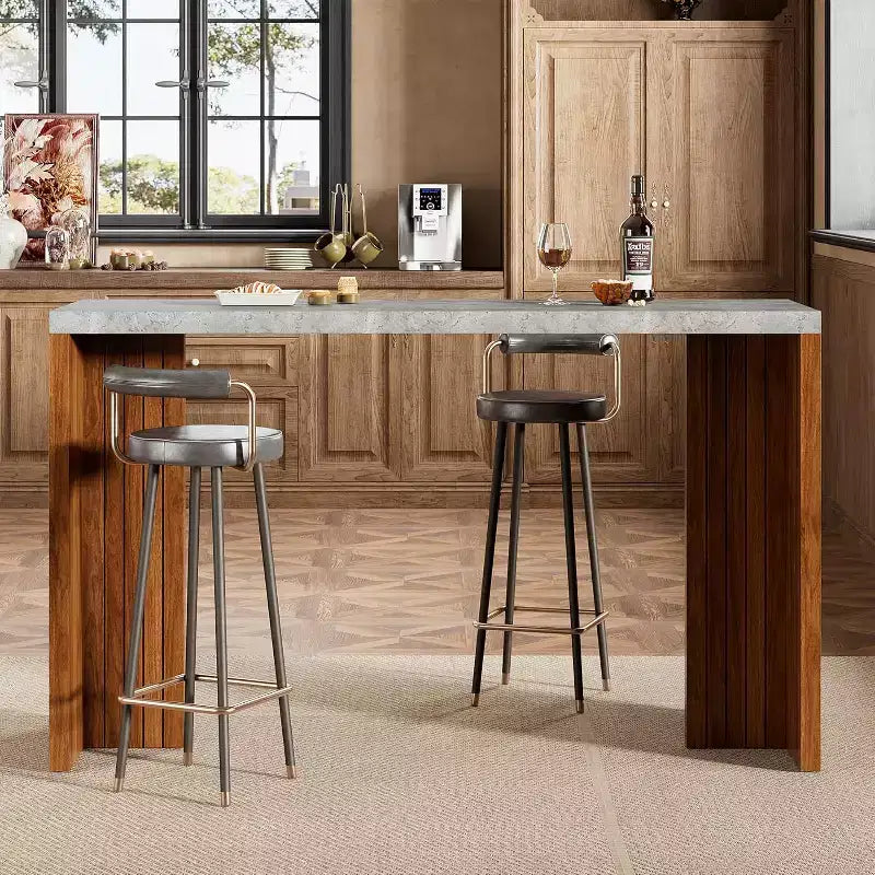 Table de bar à domicile GustoWave 55 avec plateau imitation marbre, table de pub hauteur comptoir pour cuisine, salon, salle à manger