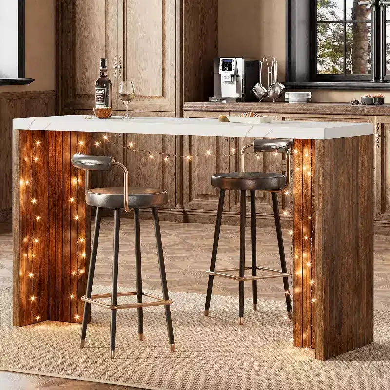 Table de bar à domicile GustoWave 55 avec plateau imitation marbre, table de pub hauteur comptoir pour cuisine, salon, salle à manger