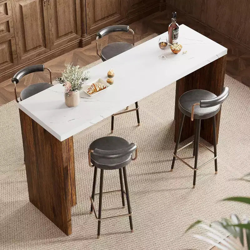 Table de bar à domicile GustoWave 55 avec plateau imitation marbre, table de pub hauteur comptoir pour cuisine, salon, salle à manger