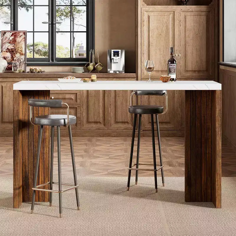 Table de bar à domicile GustoWave 55 avec plateau imitation marbre, table de pub hauteur comptoir pour cuisine, salon, salle à manger