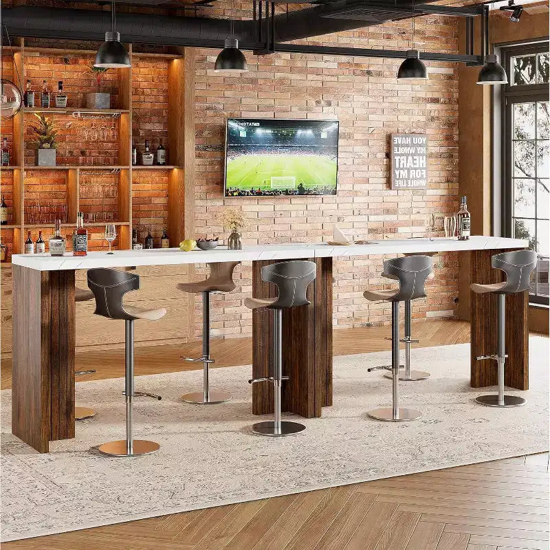 Table de bar à domicile GustoWave 55 avec plateau imitation marbre, table de pub hauteur comptoir pour cuisine, salon, salle à manger