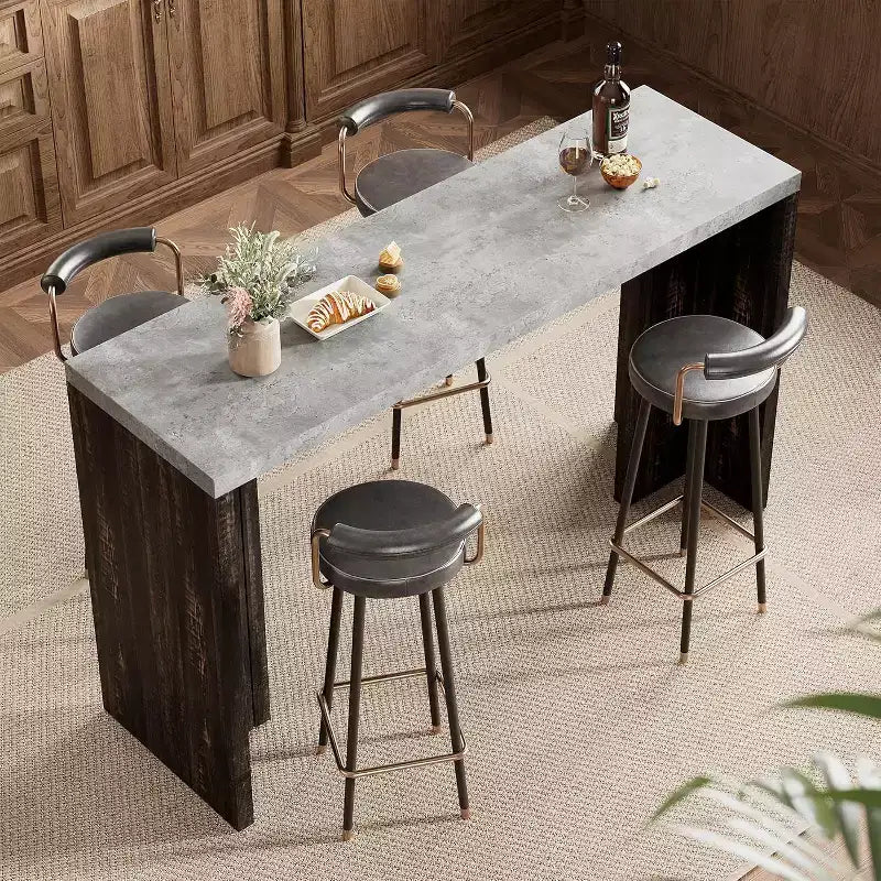 Table de bar à domicile GustoWave 55 avec plateau imitation marbre, table de pub hauteur comptoir pour cuisine, salon, salle à manger