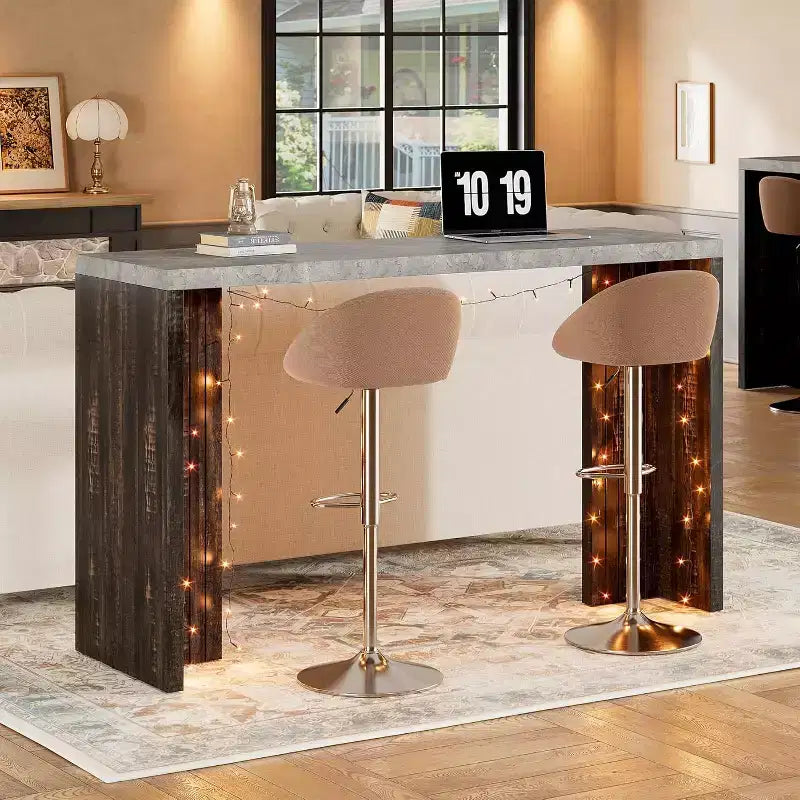 Table de bar à domicile GustoWave 55 avec plateau imitation marbre, table de pub hauteur comptoir pour cuisine, salon, salle à manger