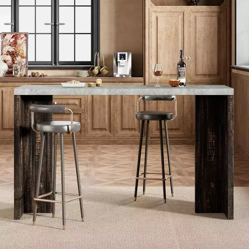Table de bar à domicile GustoWave 55 avec plateau imitation marbre, table de pub hauteur comptoir pour cuisine, salon, salle à manger