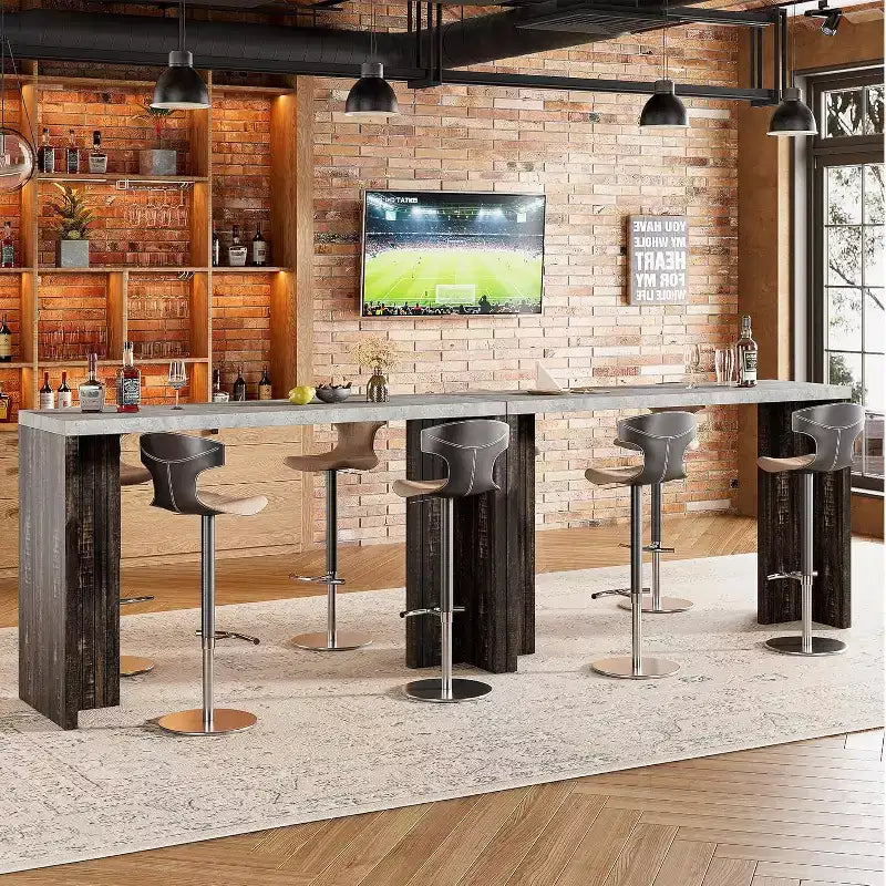 Table de bar à domicile GustoWave 55 avec plateau imitation marbre, table de pub hauteur comptoir pour cuisine, salon, salle à manger