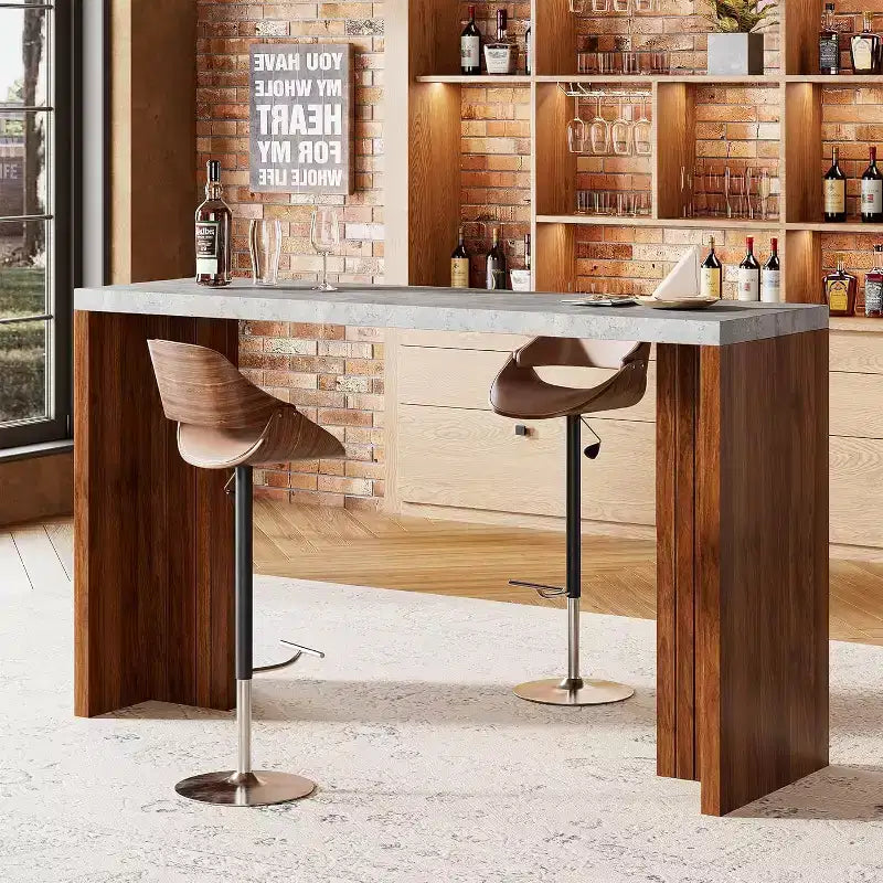 Table de bar à domicile GustoWave 55 avec plateau imitation marbre, table de pub hauteur comptoir pour cuisine, salon, salle à manger