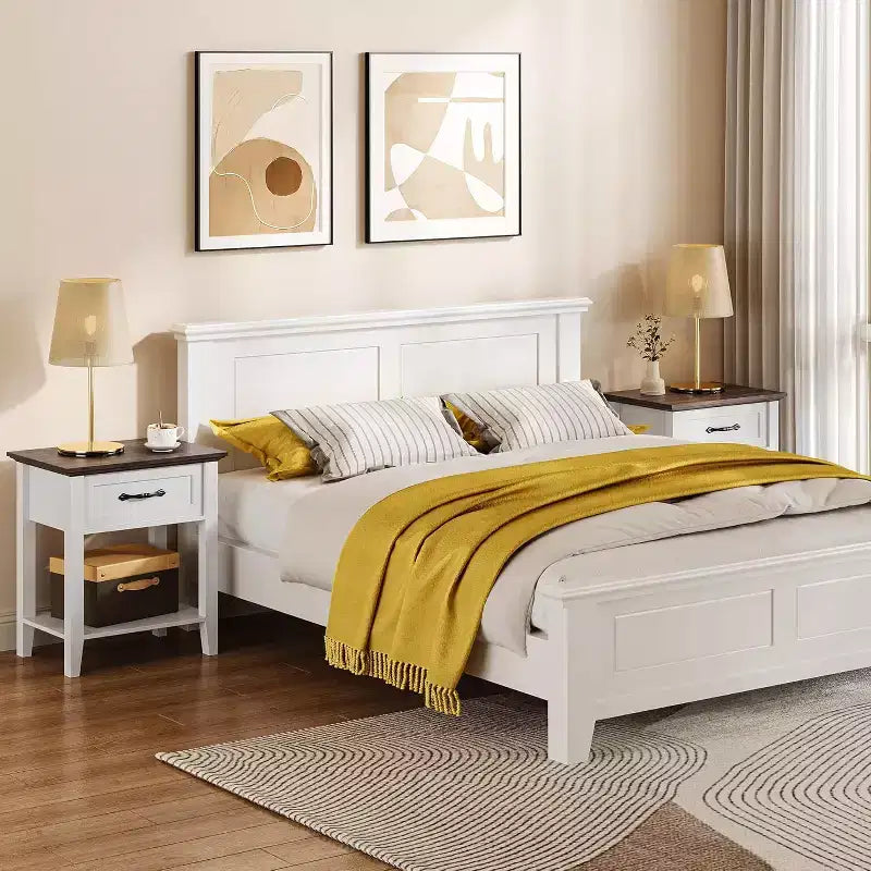 Table de chevet en bois avec 1 tiroir, étagère de rangement ouverte, table d'appoint industrielle, table de chevet étroite blanche, polyvalente pour chambre à coucher, petits espaces