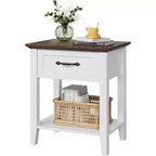 Table de chevet en bois avec 1 tiroir, étagère de rangement ouverte, table d'appoint industrielle, table de chevet étroite blanche, polyvalente pour chambre à coucher, petits espaces