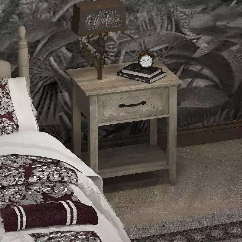 Table de chevet en bois avec 1 tiroir, étagère de rangement ouverte, table d'appoint industrielle, table de chevet étroite blanche, polyvalente pour chambre à coucher, petits espaces