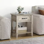 Table de chevet en bois avec 1 tiroir, étagère de rangement ouverte, table d'appoint industrielle, table de chevet étroite blanche, polyvalente pour chambre à coucher, petits espaces