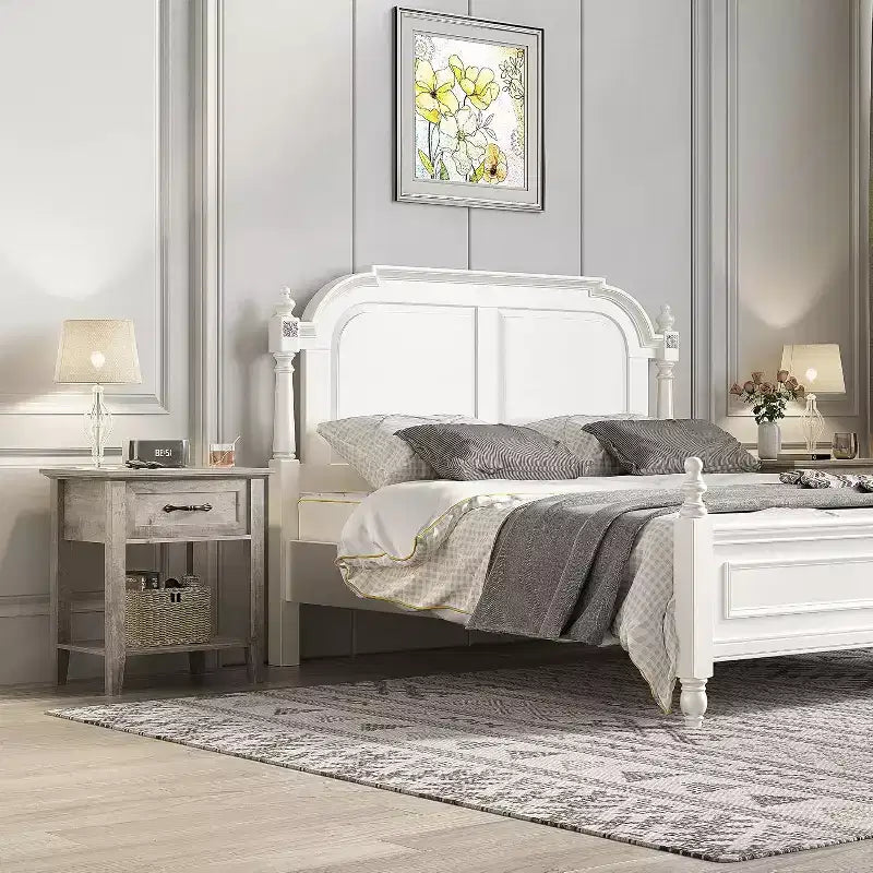 Table de chevet en bois avec 1 tiroir, étagère de rangement ouverte, table d'appoint industrielle, table de chevet étroite blanche, polyvalente pour chambre à coucher, petits espaces