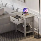 Table de chevet en bois avec 1 tiroir, étagère de rangement ouverte, table d'appoint industrielle, table de chevet étroite blanche, polyvalente pour chambre à coucher, petits espaces
